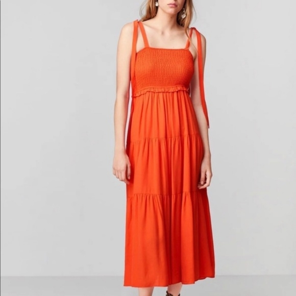 Zara Dresses Zara Orange Tiered Tie Shoulder Maxi Dress Poshmark